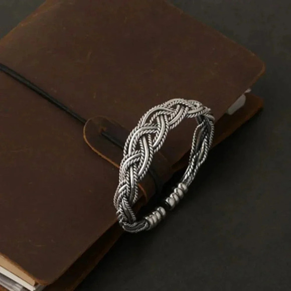 925 Sterling Silver Braided Modern Twist Cuff Bracelet Silver Bangle Bracelet - Picture 4 of 6